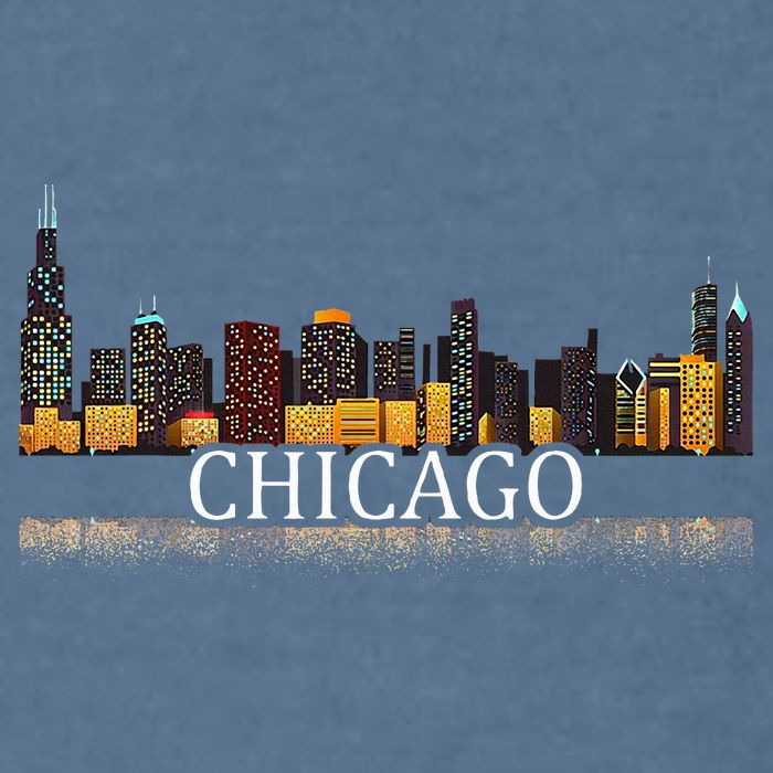 Chicago City Skyline Lights At Night Garment-Dyed Sweatshirt