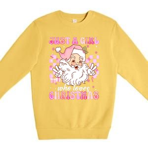 Cute Christmas Santa Claus Groovy Just A Girl Who Loves Xmas Girl Gift Premium Crewneck Sweatshirt