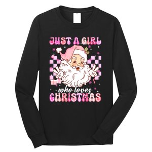 Cute Christmas Santa Claus Groovy Just A Girl Who Loves Xmas Girl Gift Long Sleeve Shirt