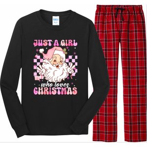 Cute Christmas Santa Claus Groovy Just A Girl Who Loves Xmas Girl Gift Long Sleeve Pajama Set