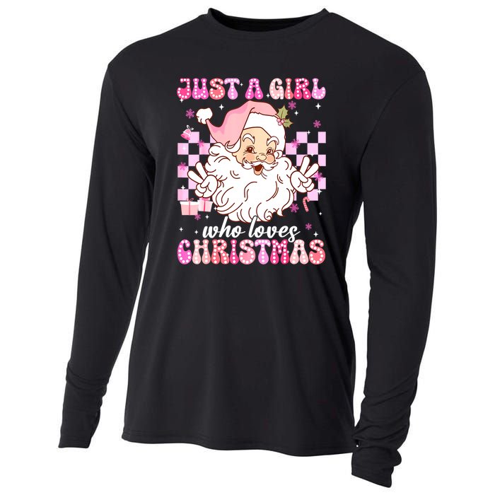 Cute Christmas Santa Claus Groovy Just A Girl Who Loves Xmas Girl Gift Cooling Performance Long Sleeve Crew