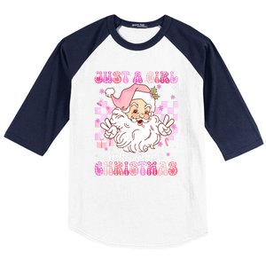 Cute Christmas Santa Claus Groovy Just A Girl Who Loves Xmas Girl Gift Baseball Sleeve Shirt