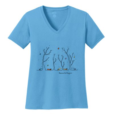 Colorful Cows Snowy Forest Stars (Color Options Available) Meaningful Gift Women's V-Neck T-Shirt