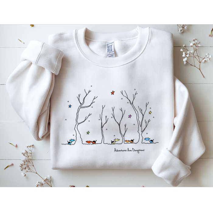 Colorful Cows Snowy Forest Stars (Color Options Available) Meaningful Gift Sweatshirt