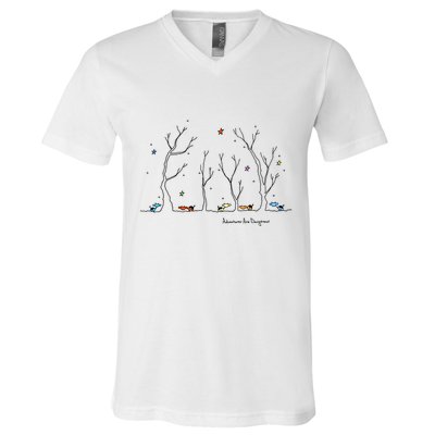 Colorful Cows Snowy Forest Stars (Color Options Available) Meaningful Gift V-Neck T-Shirt