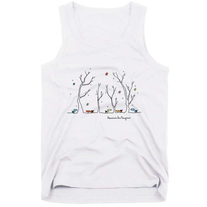 Colorful Cows Snowy Forest Stars (Color Options Available) Meaningful Gift Tank Top