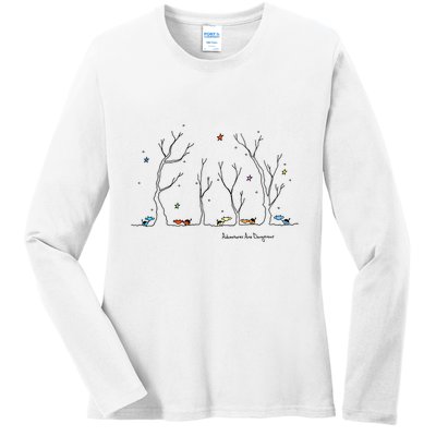 Colorful Cows Snowy Forest Stars (Color Options Available) Meaningful Gift Ladies Long Sleeve Shirt