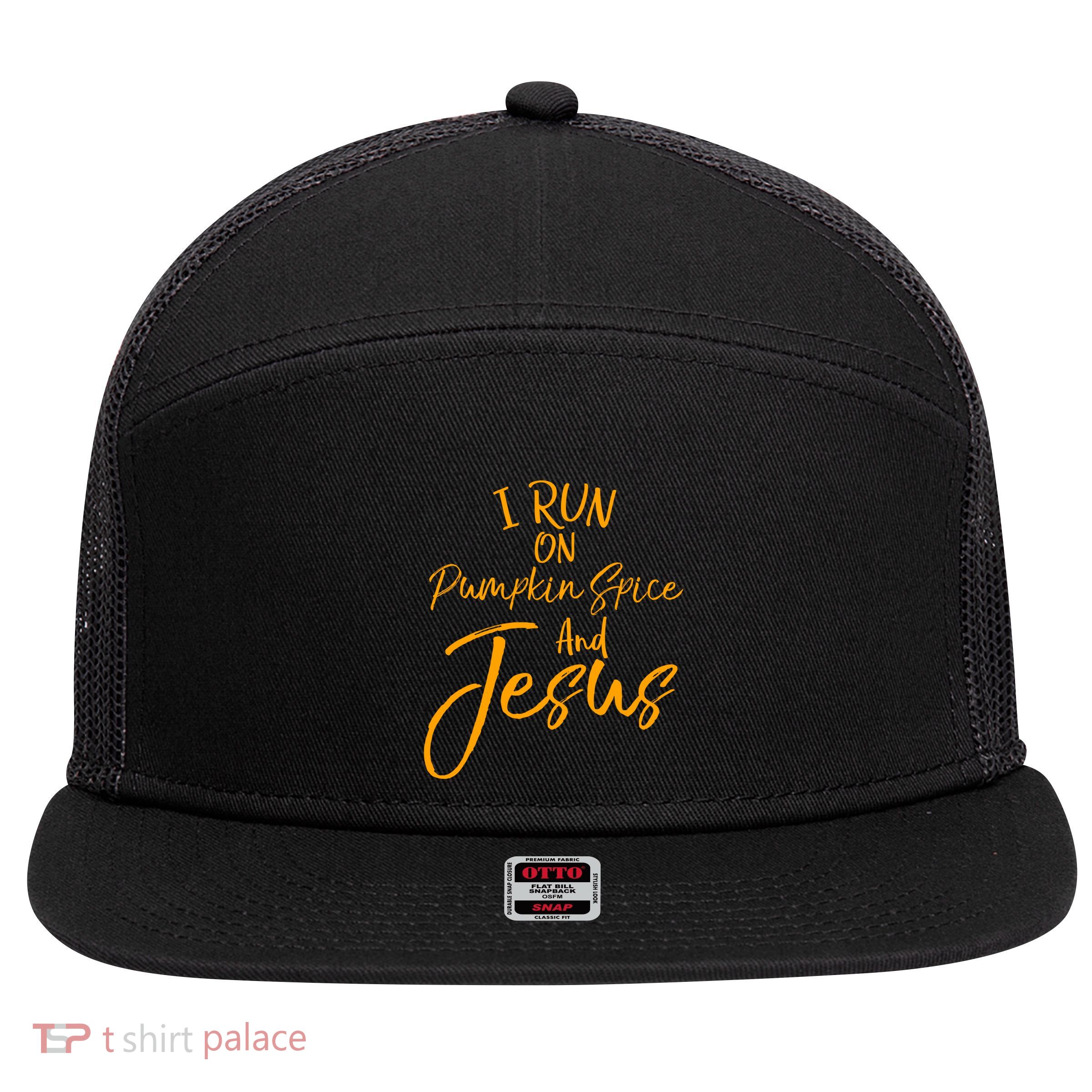 Cute Christian Saying I Run On Pumpkin Spice And Jesus Cute Gift 7 Panel Mesh Trucker Snapback Hat