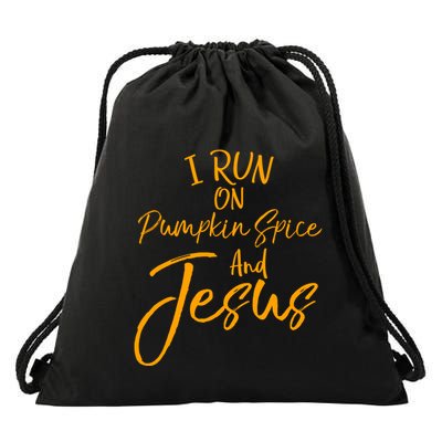 Cute Christian Saying I Run On Pumpkin Spice And Jesus Cute Gift Drawstring Bag