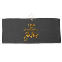 Cute Christian Saying I Run On Pumpkin Spice And Jesus Cute Gift Large Microfiber Waffle Golf Towel