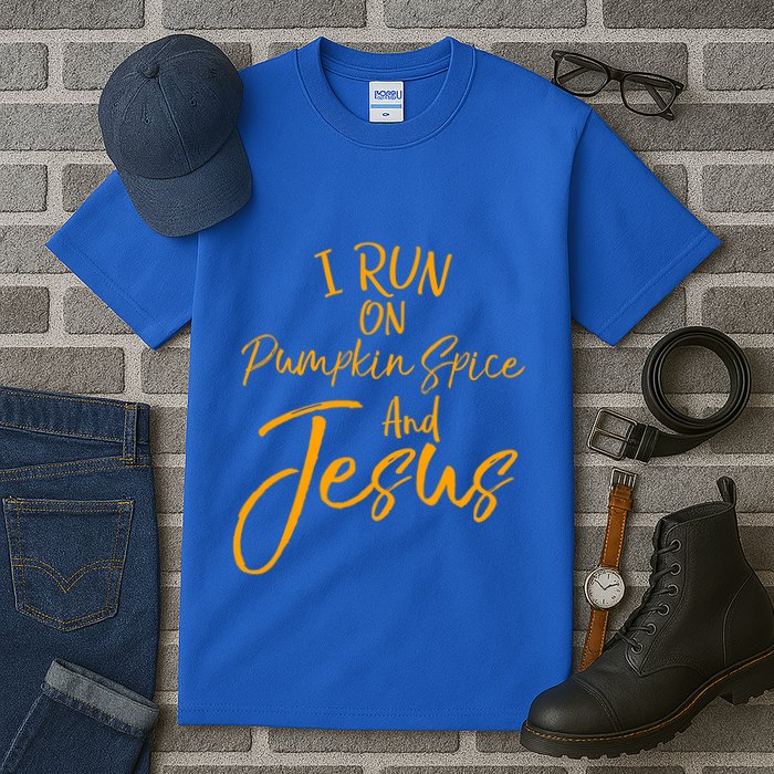 Cute Christian Saying I Run On Pumpkin Spice And Jesus Cute Gift Tall T-Shirt