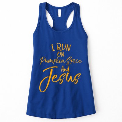 Cute Christian Saying I Run On Pumpkin Spice And Jesus Cute Gift Womens Tank Top