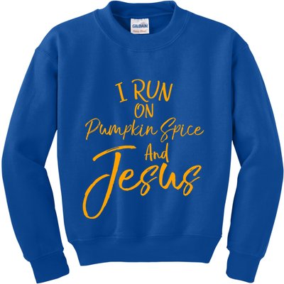 Cute Christian Saying I Run On Pumpkin Spice And Jesus Cute Gift Kids Sweatshirt