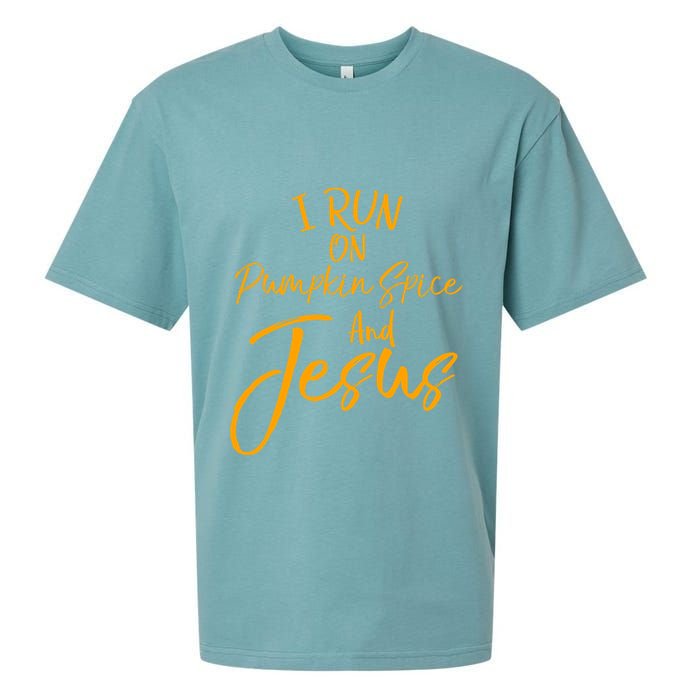 Cute Christian Saying I Run On Pumpkin Spice And Jesus Cute Gift Sueded Cloud Jersey T-Shirt