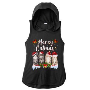 Cat Christmas Santa Hat Funny Merry Catmas Meowy Women Gift Ladies PosiCharge Tri-Blend Wicking Draft Hoodie Tank