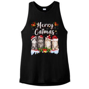 Cat Christmas Santa Hat Funny Merry Catmas Meowy Women Gift Ladies PosiCharge Tri-Blend Wicking Tank