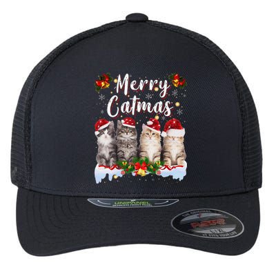 Cat Christmas Santa Hat Funny Merry Catmas Meowy Women Gift Flexfit Unipanel Trucker Cap