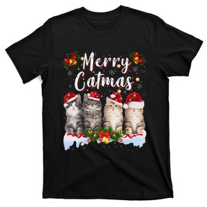 Cat Christmas Santa Hat Funny Merry Catmas Meowy Women Gift T-Shirt