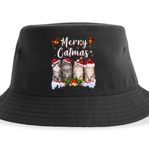 Cat Christmas Santa Hat Funny Merry Catmas Meowy Women Gift Sustainable Bucket Hat