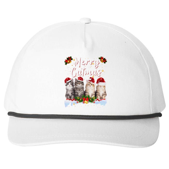 Cat Christmas Santa Hat Funny Merry Catmas Meowy Women Gift Snapback Five-Panel Rope Hat