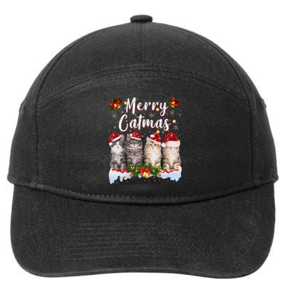 Cat Christmas Santa Hat Funny Merry Catmas Meowy Women Gift 7-Panel Snapback Hat