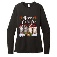 Cat Christmas Santa Hat Funny Merry Catmas Meowy Women Gift Womens CVC Long Sleeve Shirt