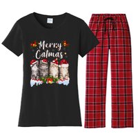 Cat Christmas Santa Hat Funny Merry Catmas Meowy Women Gift Women's Flannel Pajama Set