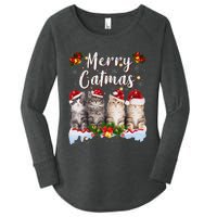 Cat Christmas Santa Hat Funny Merry Catmas Meowy Women Gift Women's Perfect Tri Tunic Long Sleeve Shirt