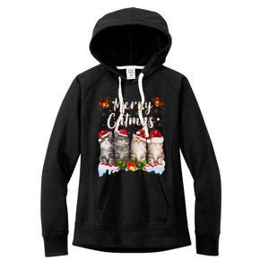 Cat Christmas Santa Hat Funny Merry Catmas Meowy Women Gift Women's Fleece Hoodie