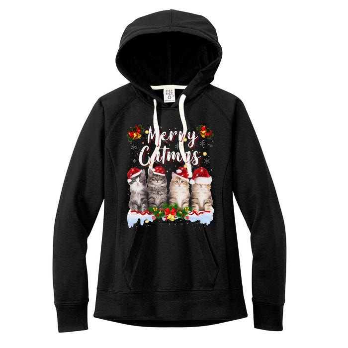 Cat Christmas Santa Hat Funny Merry Catmas Meowy Women Gift Women's Fleece Hoodie