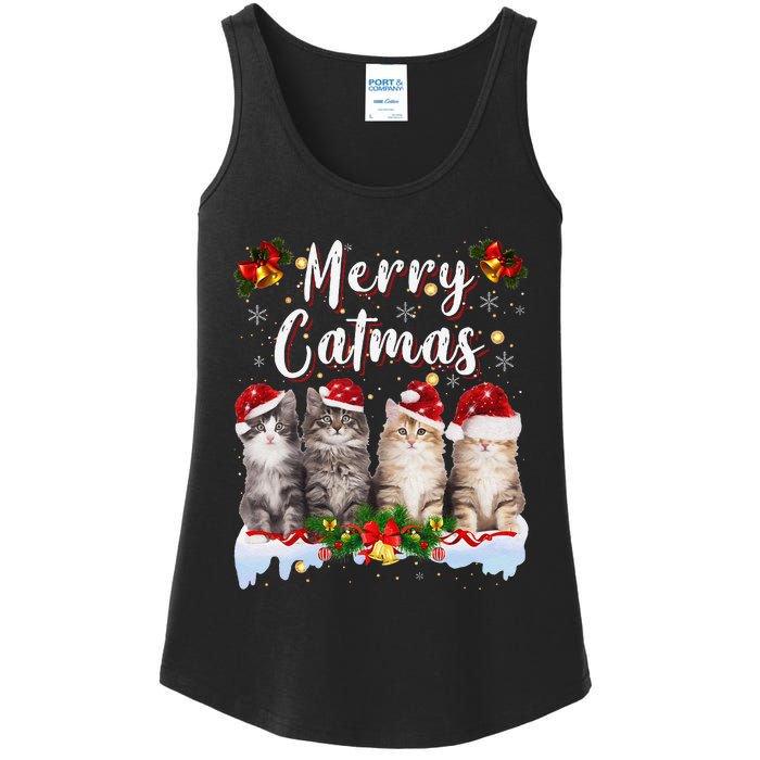 Cat Christmas Santa Hat Funny Merry Catmas Meowy Women Gift Ladies Essential Tank