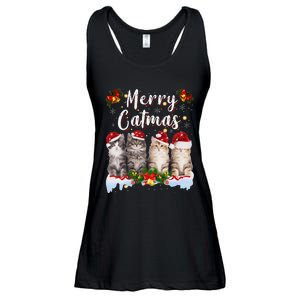 Cat Christmas Santa Hat Funny Merry Catmas Meowy Women Gift Ladies Essential Flowy Tank