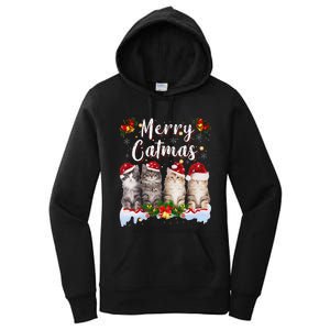 Cat Christmas Santa Hat Funny Merry Catmas Meowy Women Gift Women's Pullover Hoodie