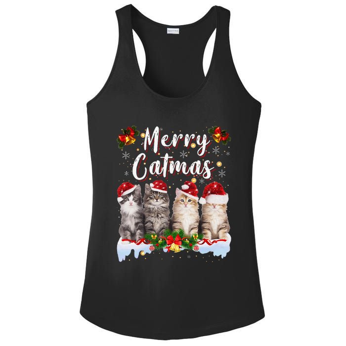 Cat Christmas Santa Hat Funny Merry Catmas Meowy Women Gift Ladies PosiCharge Competitor Racerback Tank