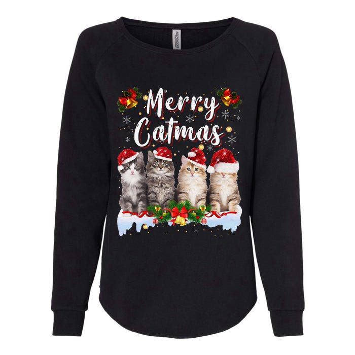 Cat Christmas Santa Hat Funny Merry Catmas Meowy Women Gift Womens California Wash Sweatshirt