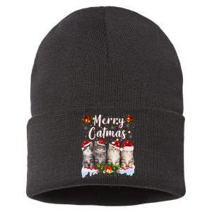 Cat Christmas Santa Hat Funny Merry Catmas Meowy Women Gift Sustainable Knit Beanie