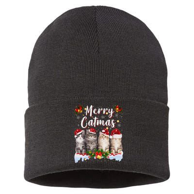 Cat Christmas Santa Hat Funny Merry Catmas Meowy Women Gift Sustainable Knit Beanie