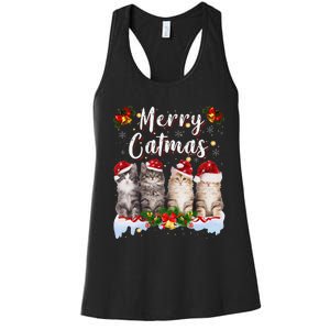 Cat Christmas Santa Hat Funny Merry Catmas Meowy Women Gift Women's Racerback Tank