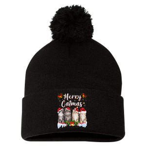 Cat Christmas Santa Hat Funny Merry Catmas Meowy Women Gift Pom Pom 12in Knit Beanie