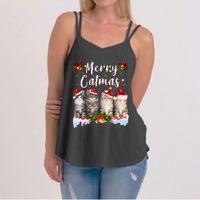 Cat Christmas Santa Hat Funny Merry Catmas Meowy Women Gift Women's Strappy Tank