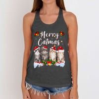 Cat Christmas Santa Hat Funny Merry Catmas Meowy Women Gift Women's Knotted Racerback Tank