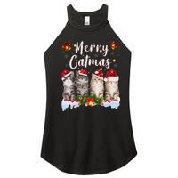 Cat Christmas Santa Hat Funny Merry Catmas Meowy Women Gift Women's Perfect Tri Rocker Tank