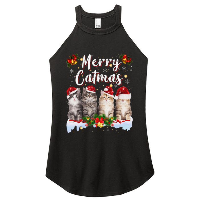 Cat Christmas Santa Hat Funny Merry Catmas Meowy Women Gift Women's Perfect Tri Rocker Tank