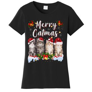 Cat Christmas Santa Hat Funny Merry Catmas Meowy Women Gift Women's T-Shirt