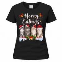 Cat Christmas Santa Hat Funny Merry Catmas Meowy Women Gift Women's T-Shirt