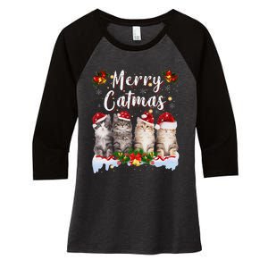 Cat Christmas Santa Hat Funny Merry Catmas Meowy Women Gift Women's Tri-Blend 3/4-Sleeve Raglan Shirt