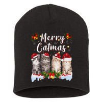 Cat Christmas Santa Hat Funny Merry Catmas Meowy Women Gift Short Acrylic Beanie