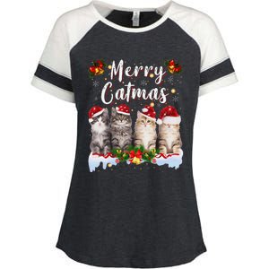 Cat Christmas Santa Hat Funny Merry Catmas Meowy Women Gift Enza Ladies Jersey Colorblock Tee