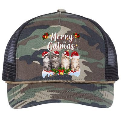 Cat Christmas Santa Hat Funny Merry Catmas Meowy Women Gift Retro Rope Trucker Hat Cap