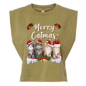 Cat Christmas Santa Hat Funny Merry Catmas Meowy Women Gift Garment-Dyed Women's Muscle Tee